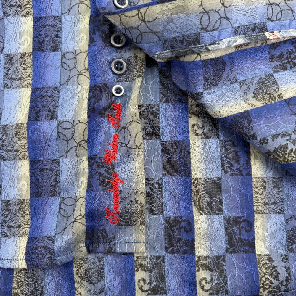 Robert Graham Shirt Men's 3XL Blue Check Playing Card Flip Cuff Button Up - Picture 9 of 13